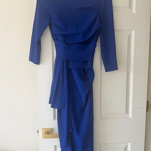 Talbot runhuf Women's Royal Blue Draped Maxi Dress with Three-Quarter Sleeves